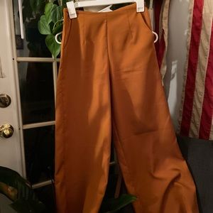 High-Waisted Burnt Orange Wide Leg Dress Pants